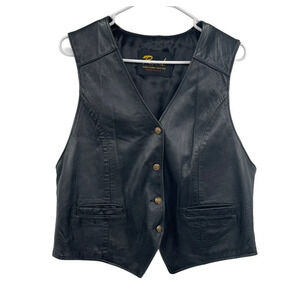 Reed Vintage Leather Vest Button Down with Pockets Adjustable Back Strap Black